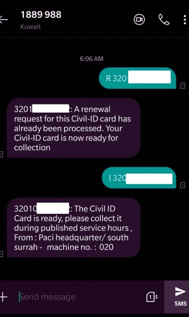 Civil ID Status By SMS Service